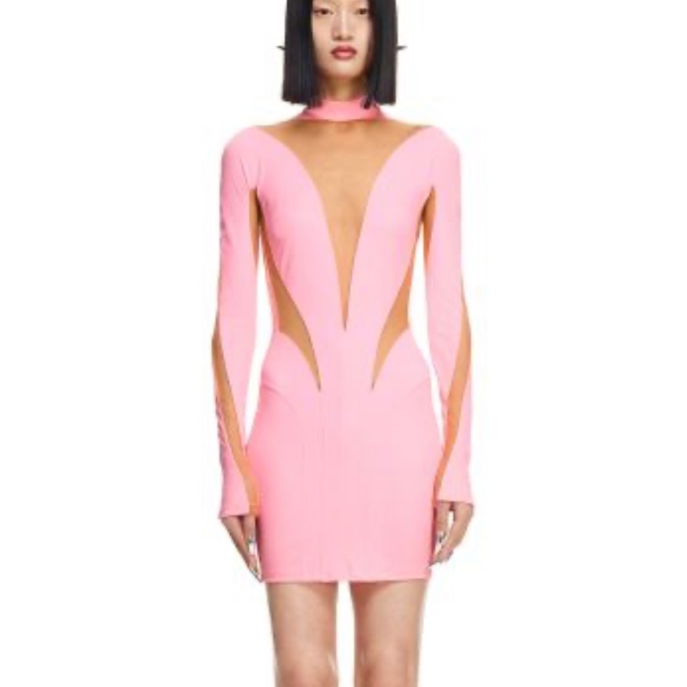 Mugler x H&M Pink Mesh Bodycon Dress